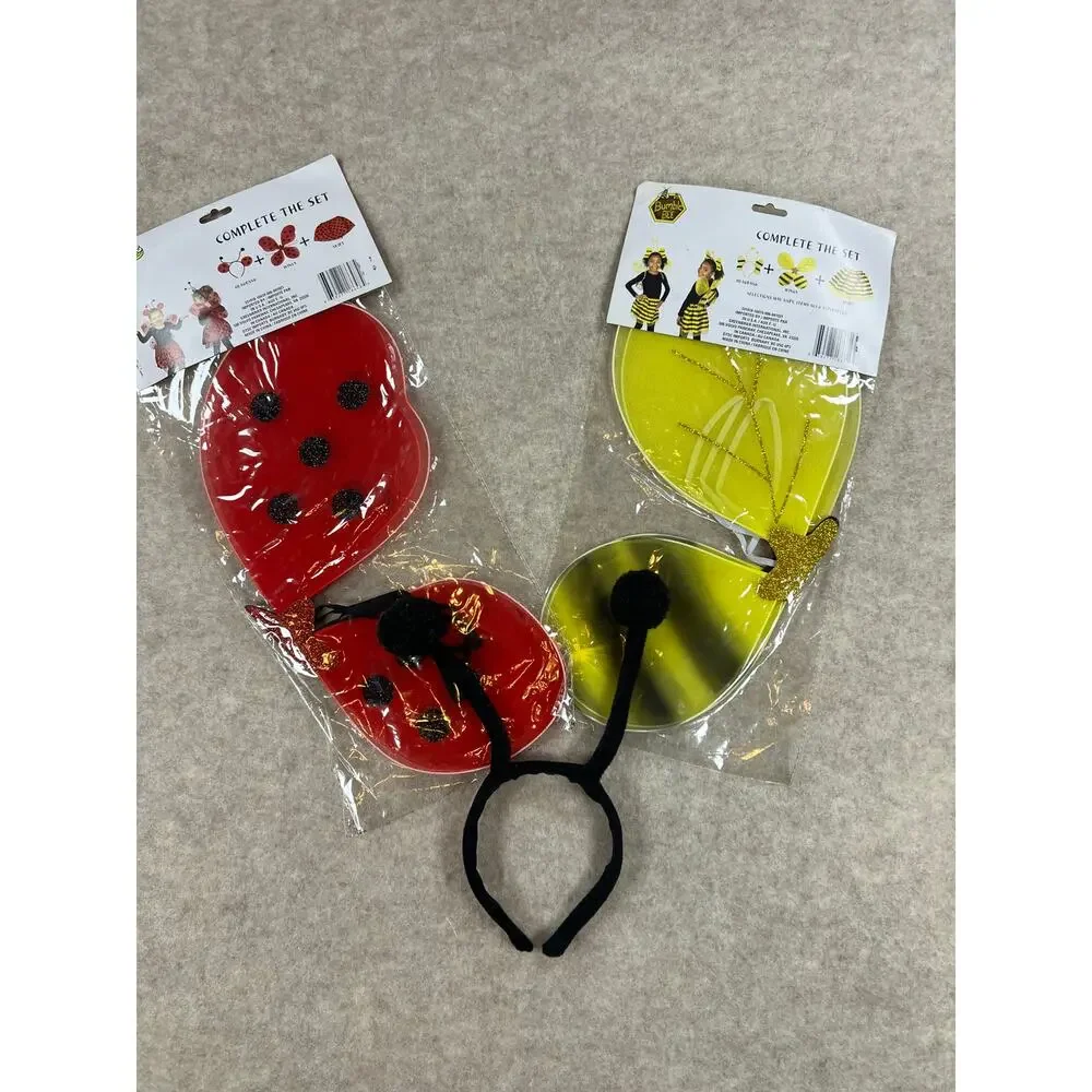 Lady Bug and Bumble Bee Wings with Antenna Headband Halloween Accessory Set